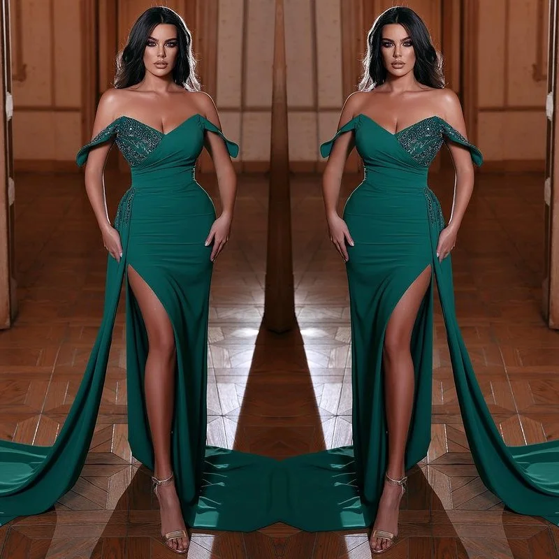 Off-The-Shoulder Sweetheart Mermaid Evening Dress with Sequins and Ruffles main image 1