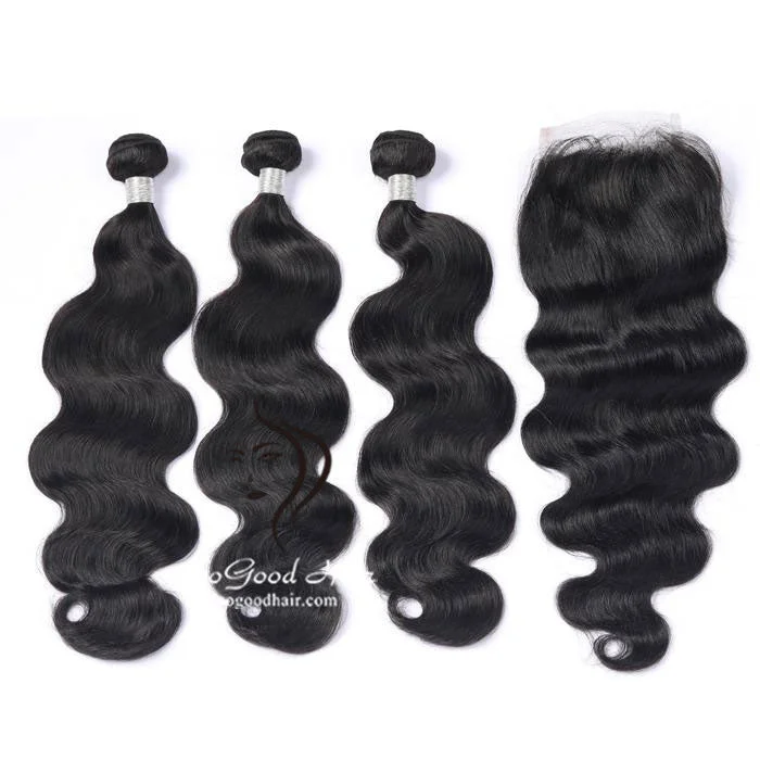 3 Bundles Body Wave With 4x4 Lace Closure 12A+ Virgin Human Hair