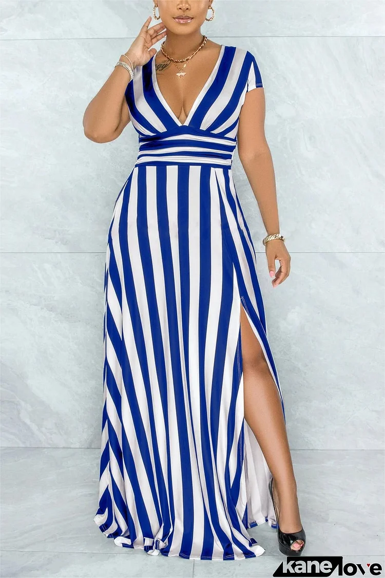 SEXY STRIPED HIGH WAIST MAXI DRESS