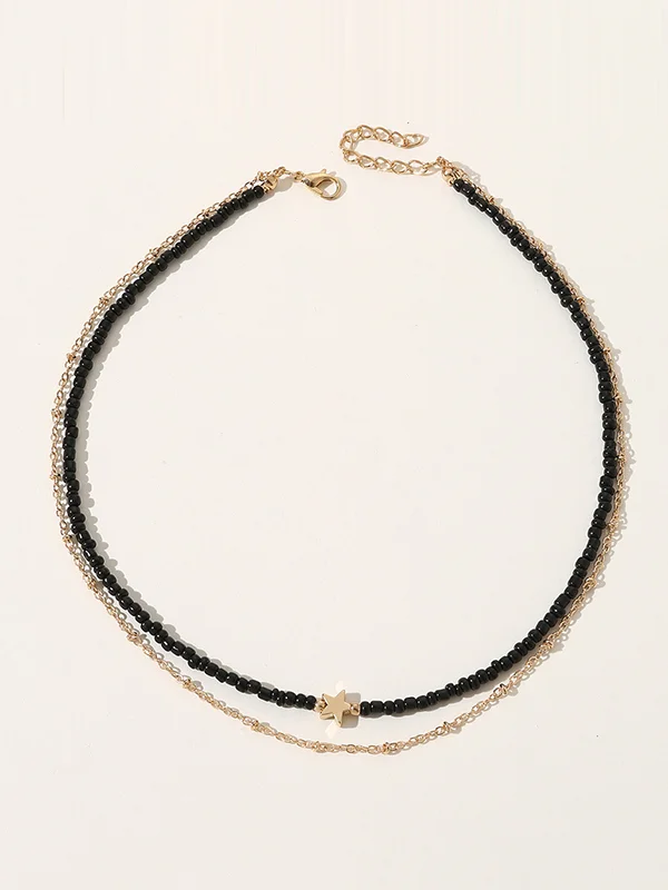 Beaded Chains Contrast Color Double Layered Necklace - An Elegant Statement