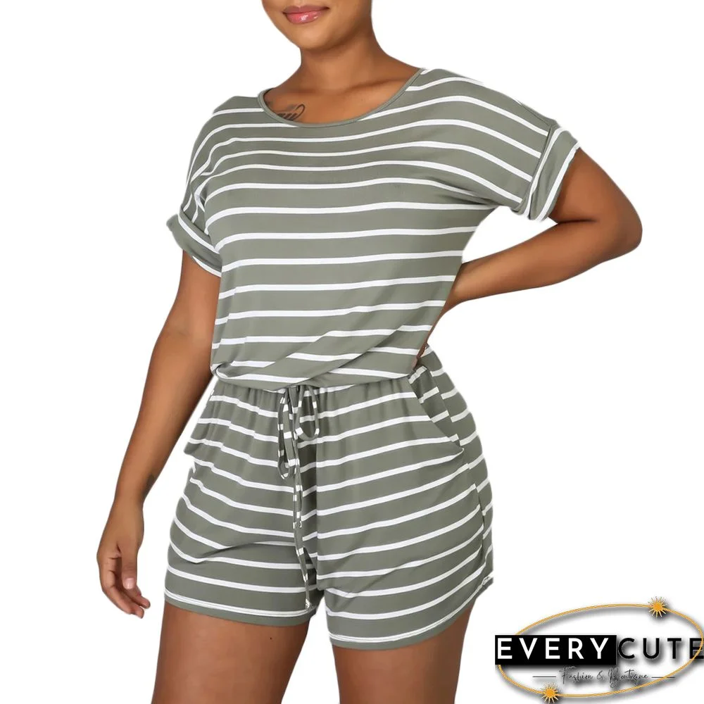 Navy Green Stripes Plus Size Loungewear Set