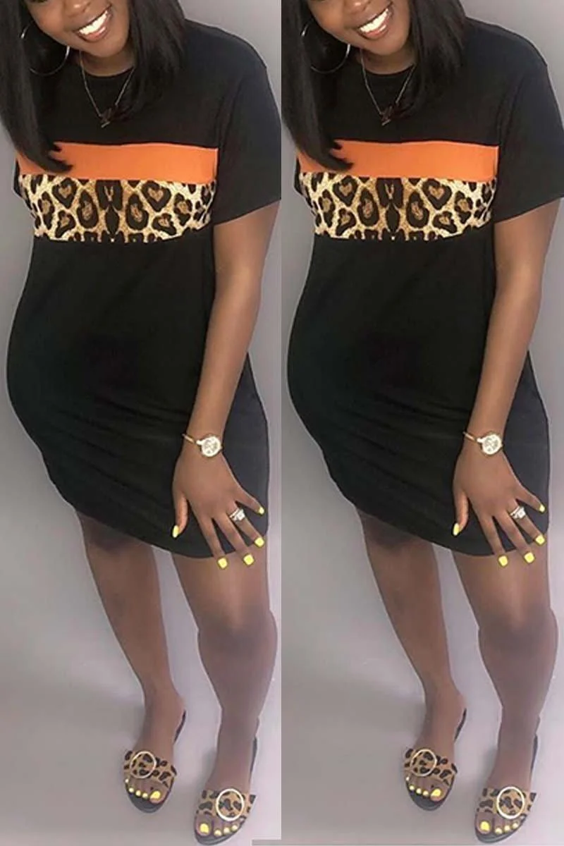 Fashion Splicing Leopard Print Dress