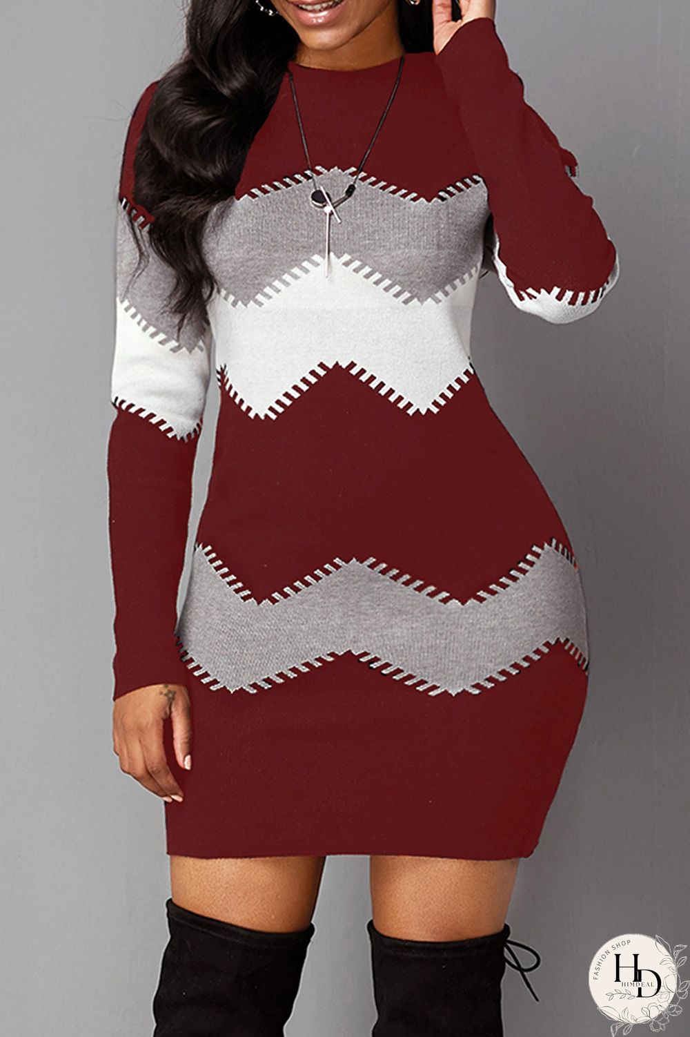 Yellow Fashion Casual Print Basic O Neck Long Sleeve Dresses