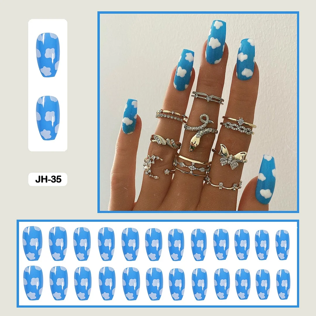 24pcs/box Long Trapezoid Fake Nails Geometric Simplicity Personality Graffiti Animal Pattern Nail Art Nails Press on With Glue-Nail Inspo