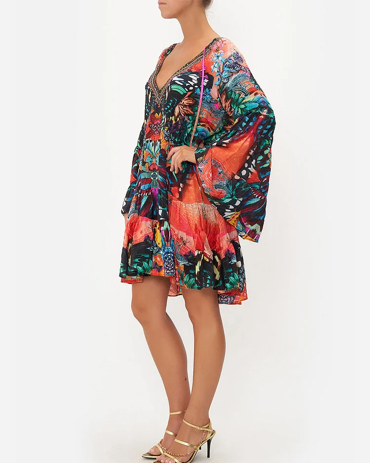 A-LINE GATHERED PANEL DRESS
