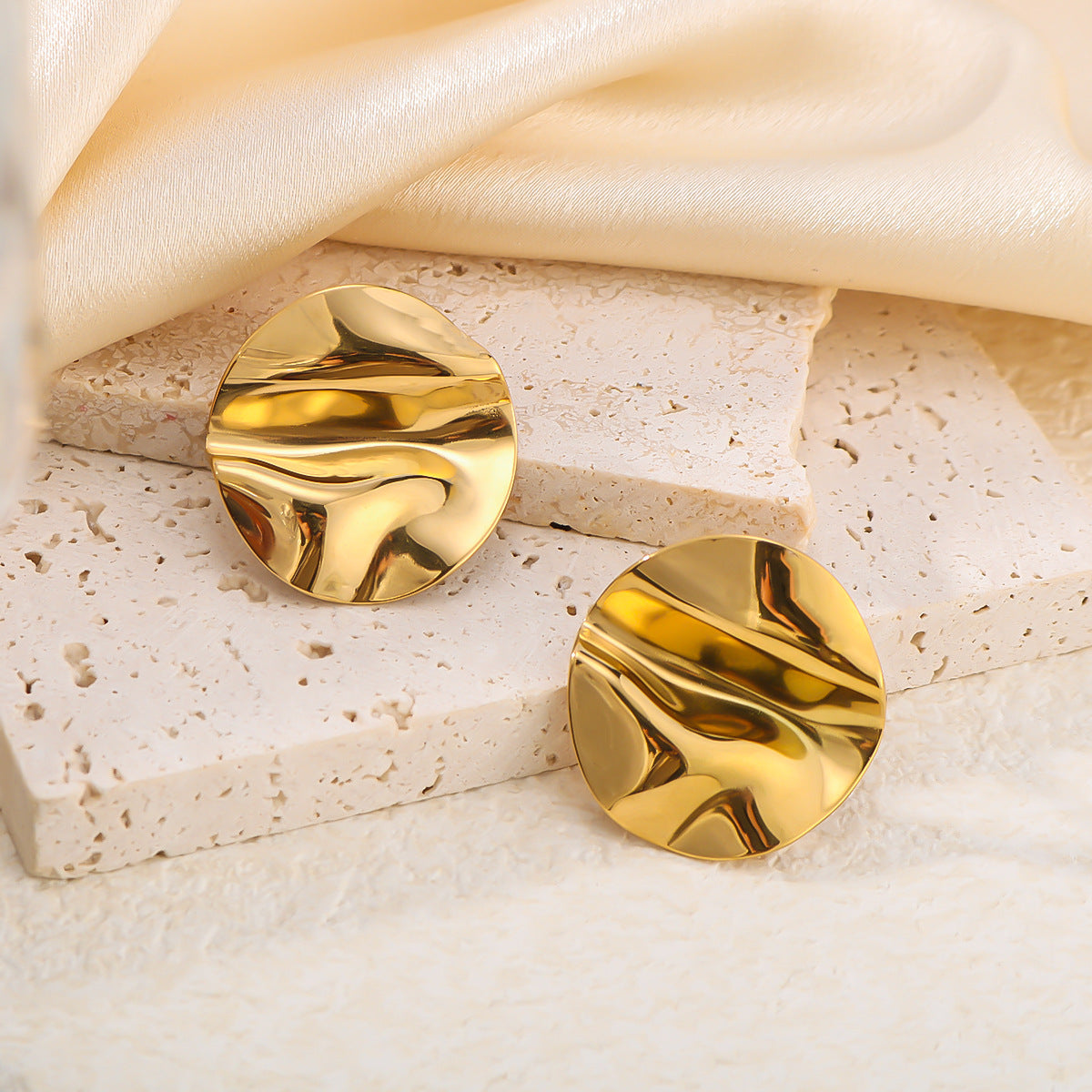 IG Style Irregular Pleated Geometric Leaf Stainless Steel Electroplating Earrings