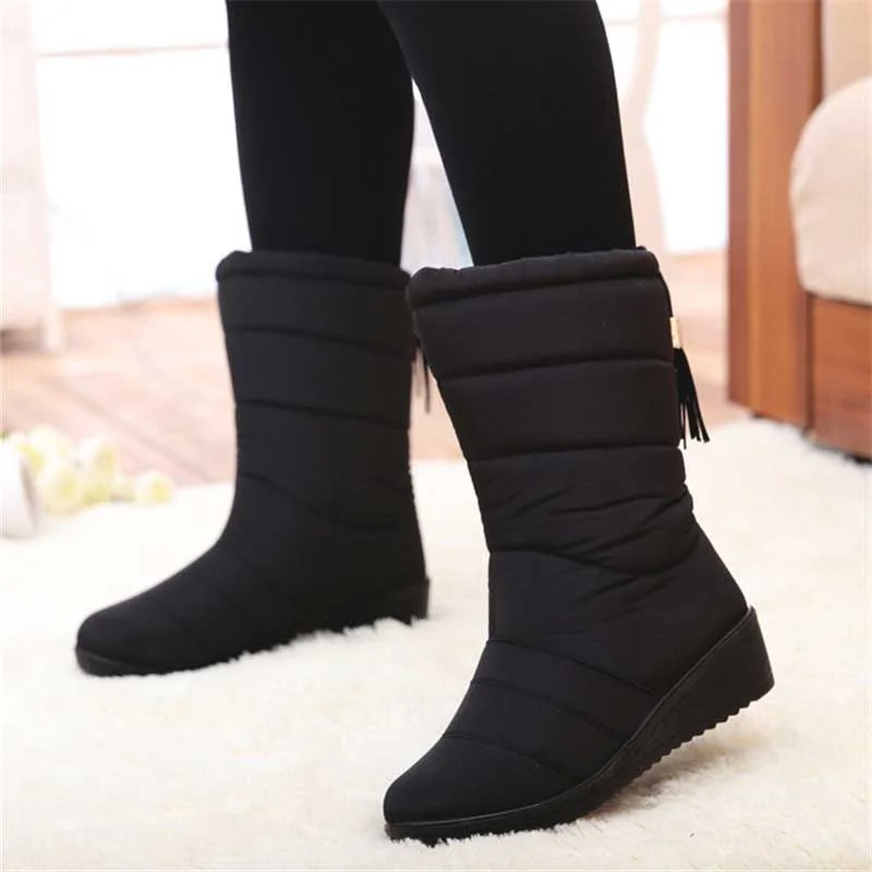 Women Boots Mid-Calf Down Boots High Bota Waterproof Ladies Snow Winter Shoes Woman Plush Insole Bota Feminina 2021