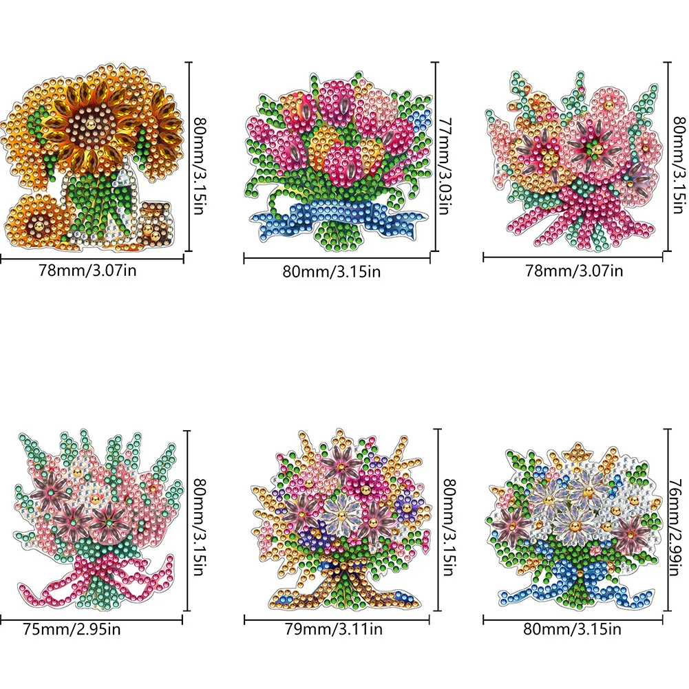 6Pcs Bouquet Diamond Painting Fridge Magnet DIY Diamond Fridge Stickers