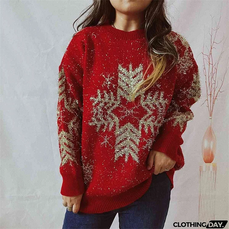 Snowflake Pattern Long Sleeve Sweater