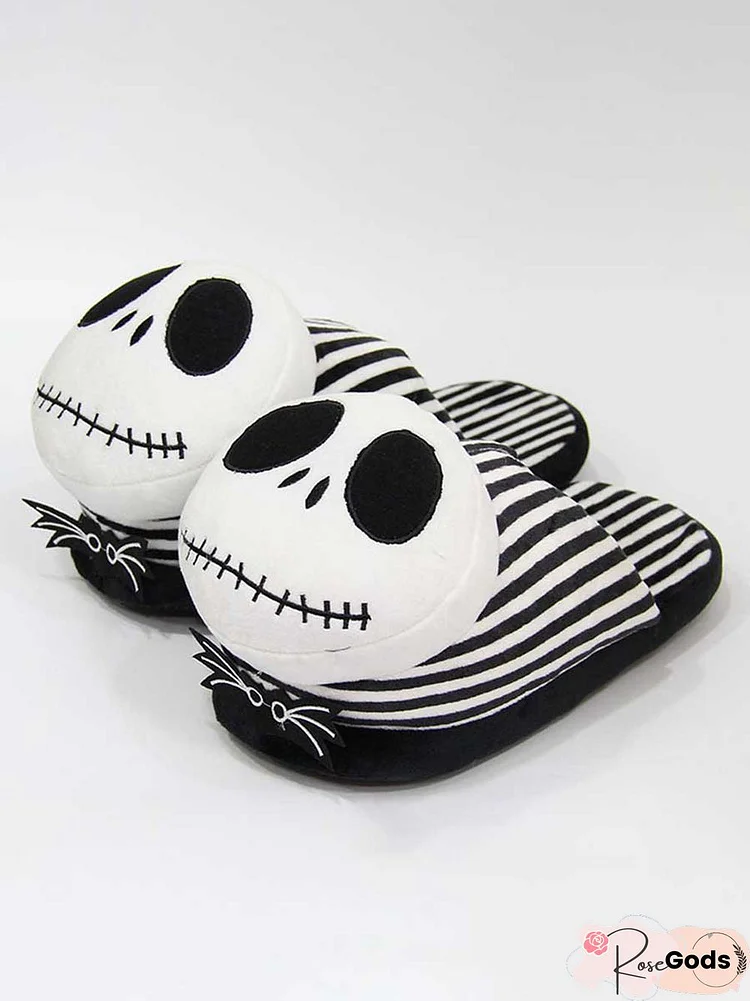 Halloween Black and White Stripes Monster Jack Skull Spoof Styling Home Slippers