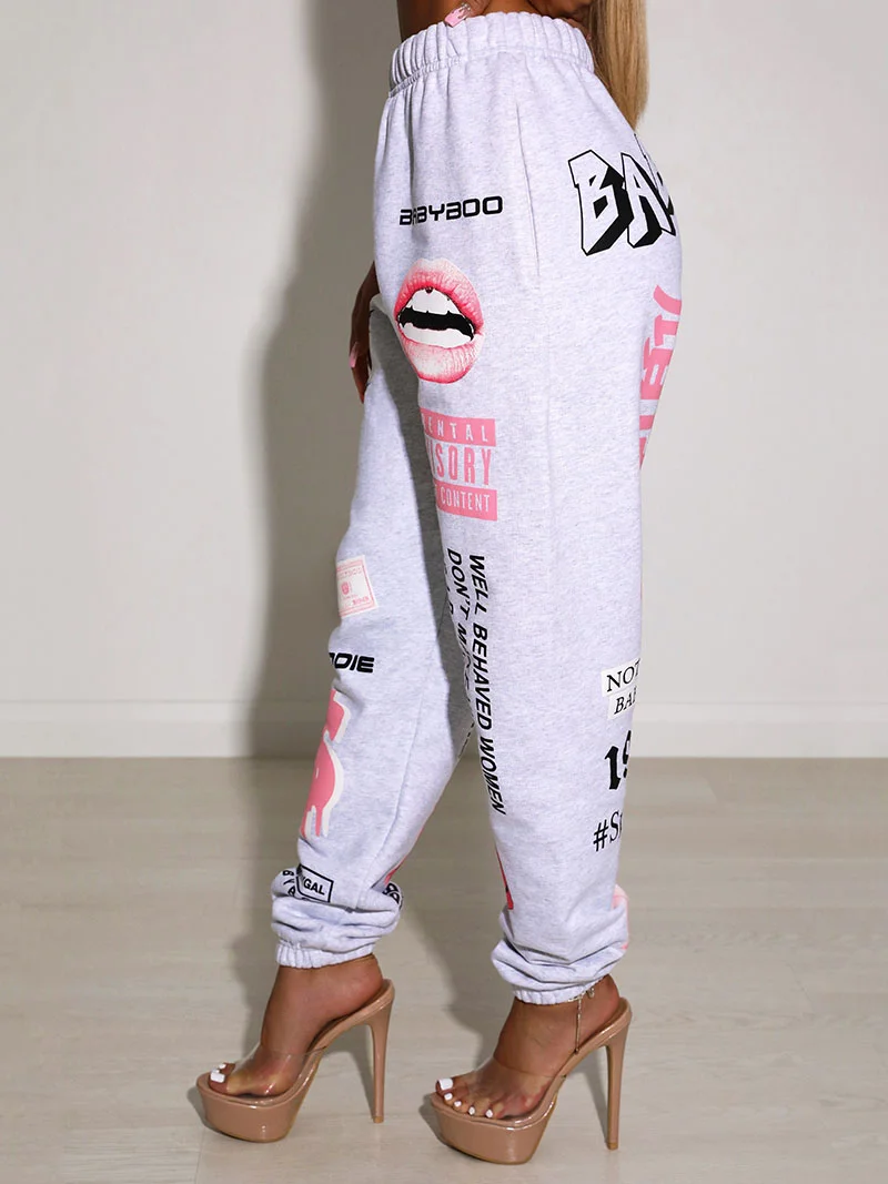 Trendy Lips Print Casual Loose Pants