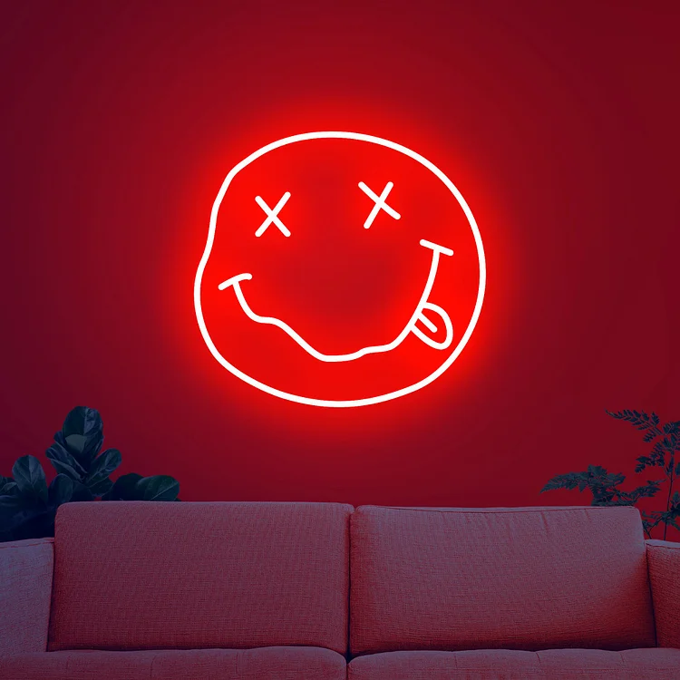 Smiley Face Neon Sign Nirvana LED Neon Light Sign for Wall Smile Face Bedroom Decor Funky Room Decor Party Decor Aesthetic
