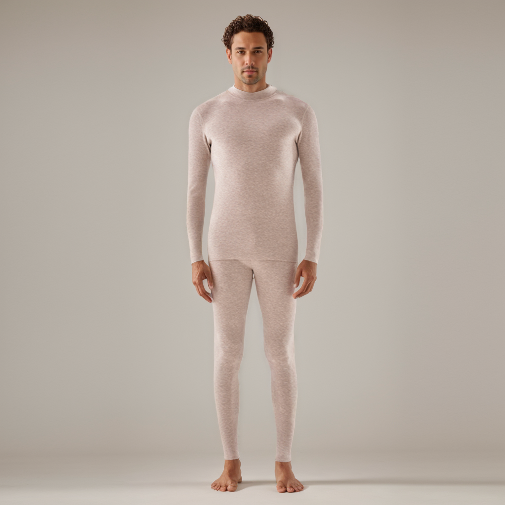 180g Men's Warm Silk Cashmere Midweight Half-turtleneck Thermal Underwear Set REAL SILK LIFE