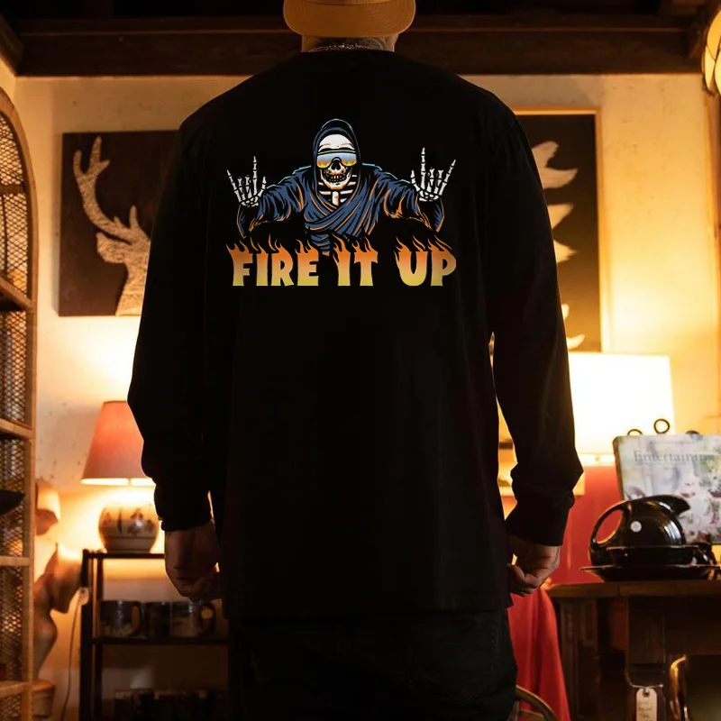 Fire It Up Skeleton Love Gesture Printed T-shirt -  