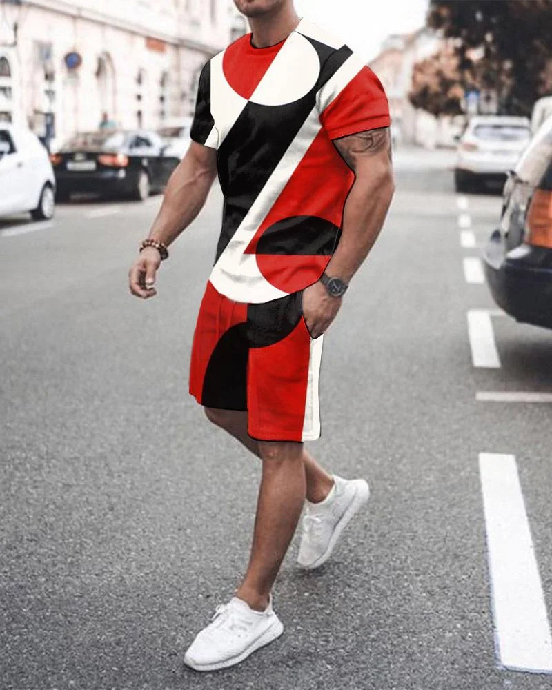 Men's Sports Red  Abstract Pattern Shorts Suit