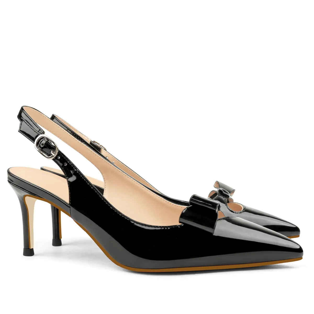65mm Women's Kitten Stillettos Pointed Toe With Bows Slingback  Prom Sandals Shoes-vocosishoes