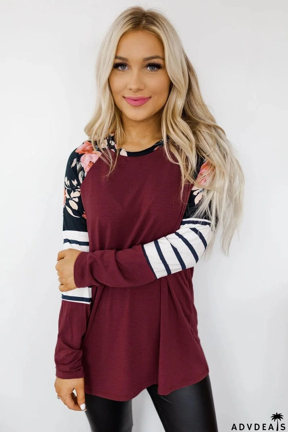 Striped Floral Long Sleeve Top