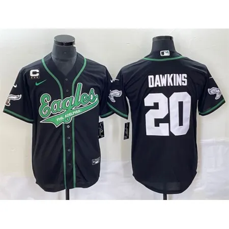 Men's Philadelphia Eagles #20 Brian Dawkins Black With 3-star  C Patch Cool Base Stitched Baseball Jersey