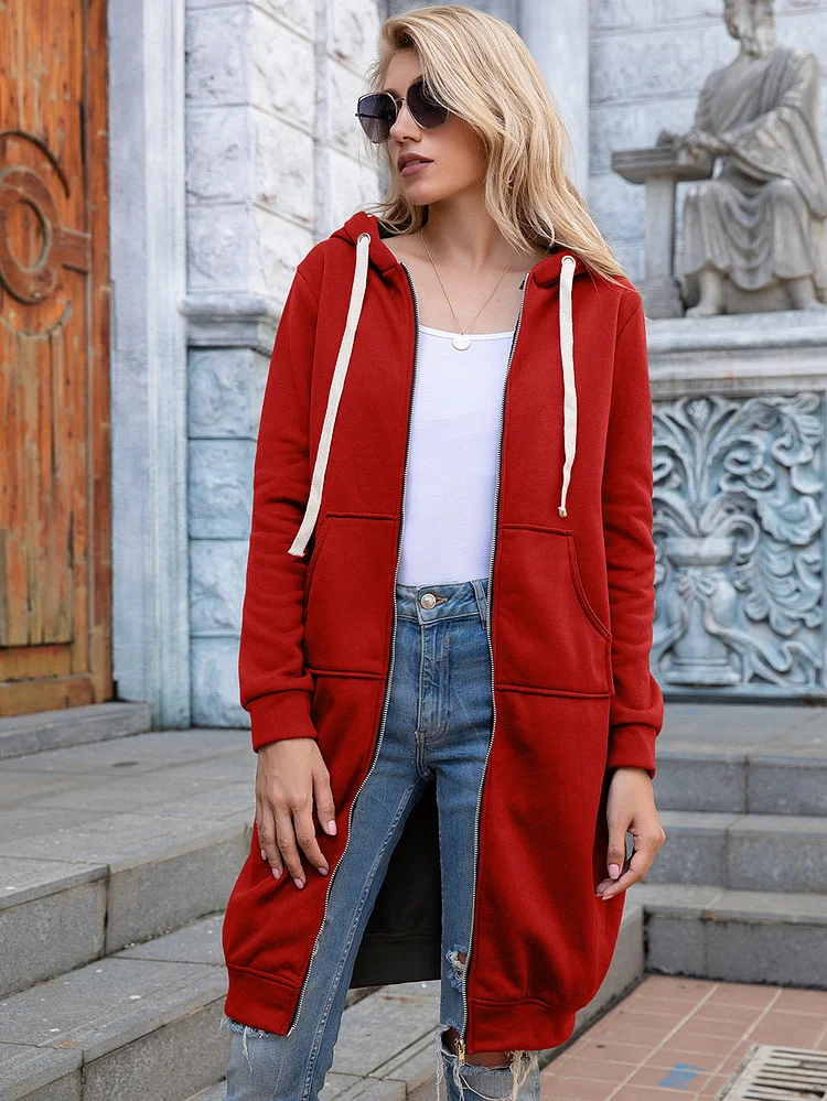 Women's Full Size Zip-Up Long Hoodie Cardigan with Pockets Plus Size