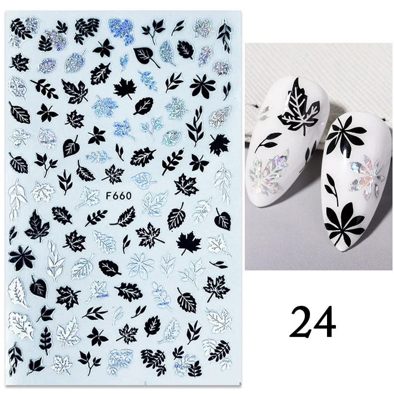 3D White Lace Flowers Translucent Nails Stickers Leaf Ballet Geometry Butterfly Gradient Abstract Nail Art Design Slider Decor