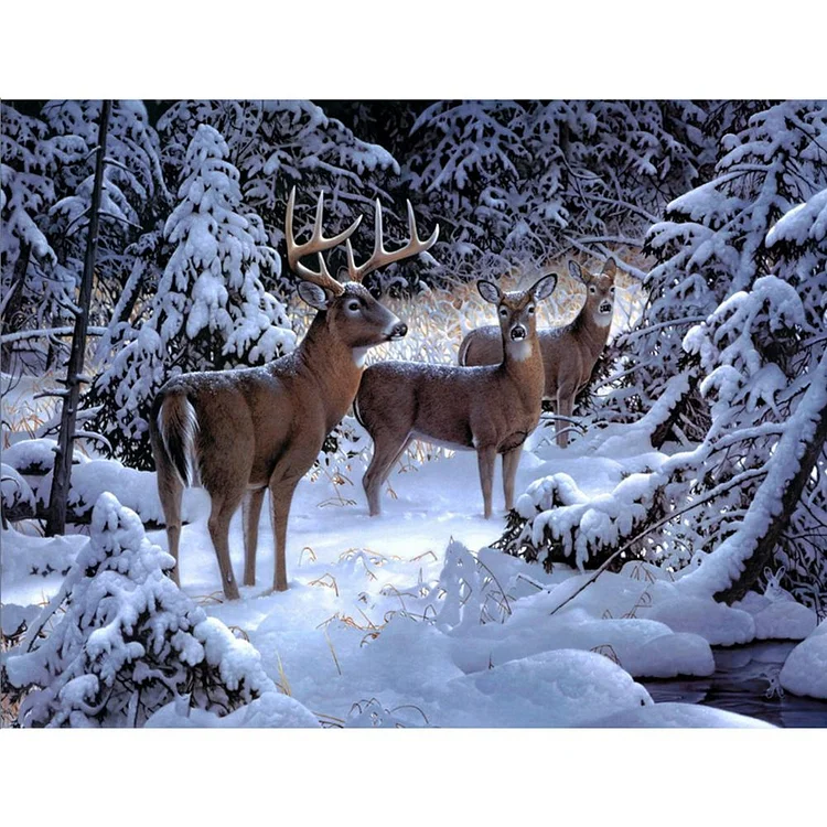 Winter Snow Elk Round Part Drill Diamond Painting 24X30CM(Canvas) gbfke