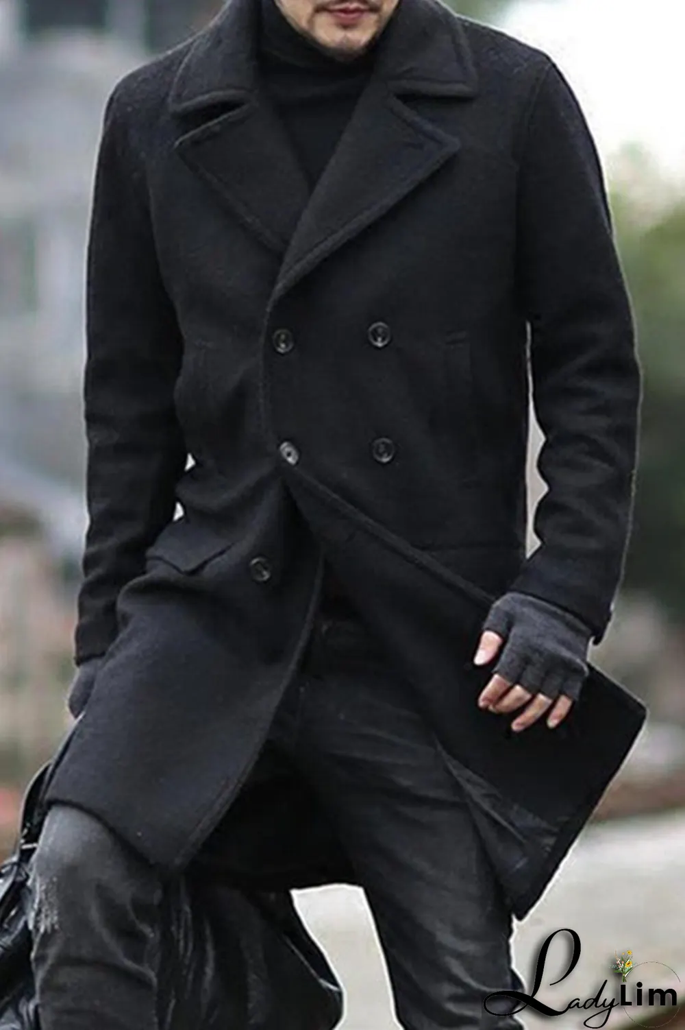 Burgundy Fashion Casual Solid Patchwork Buckle Turndown Collar Outerwear