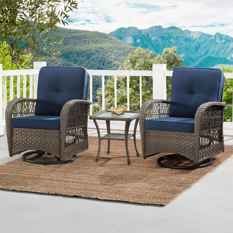 Joyside 3-Piece Outdoor Wicker Swivel Rocking Chair Set