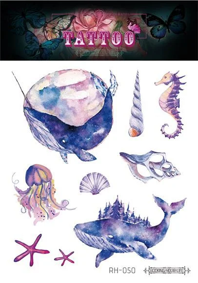 12 Kinds Handpainted Ocean Tattoo Sticker Flower Whale Starfish Turtle Temporary Body Art Disposable Make Up tatouage temporaire