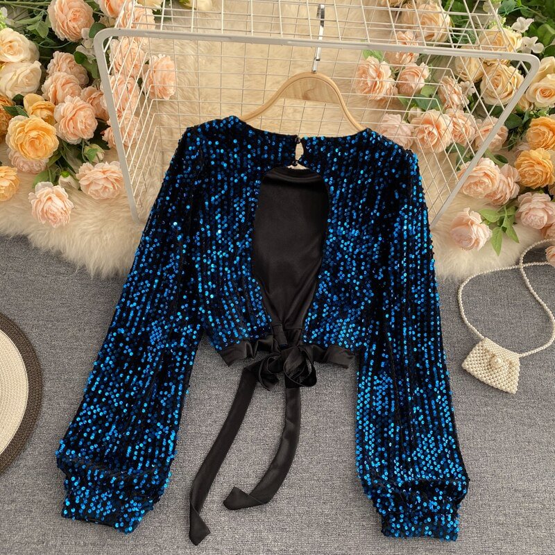 Celebrity Temperament Blouse, Female Autumn Design, Niche Sense of Scheming, Hollow Halter Straps, Waist Short GX1041