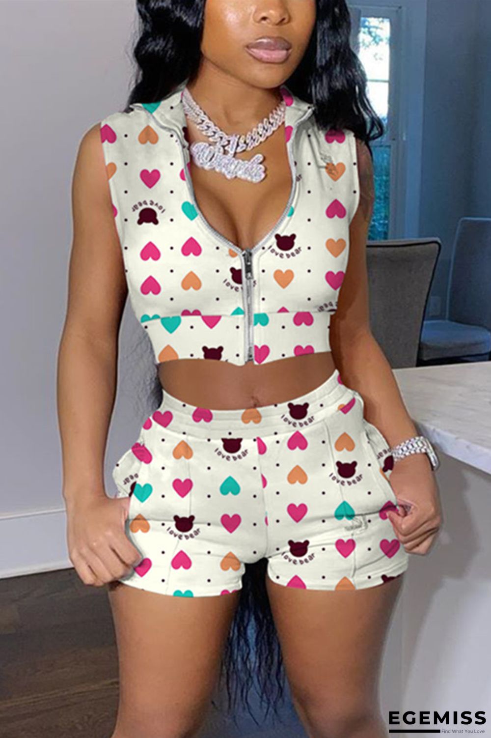 Apricot Fashion Casual Printed Two-piece Set | EGEMISS