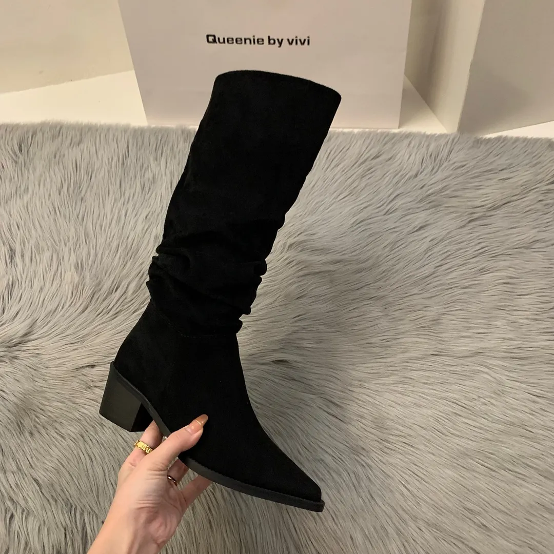 Breakj Breakj High-Heeled Kaqi Heap Boots Boots Women's Shoes 2025 New Spring And Autumn Winter Thin Long-Sleeve Knight Boots