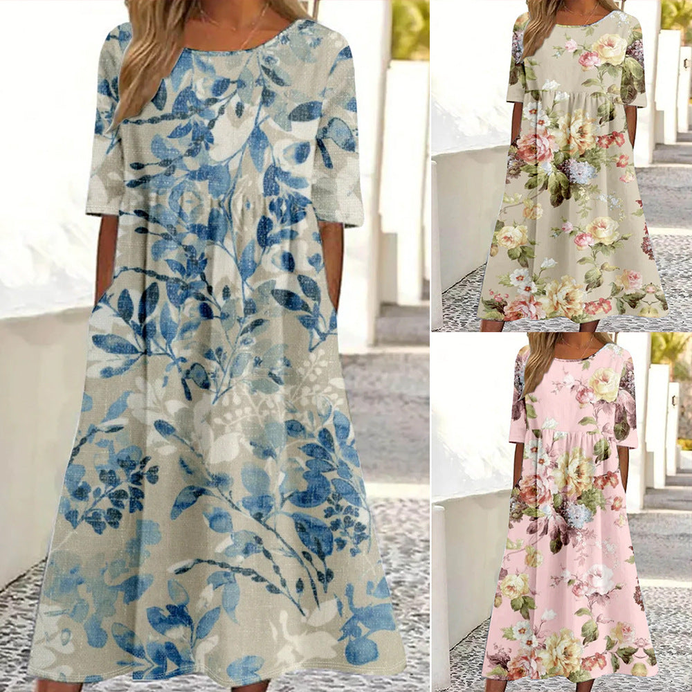 【S-2XL】🌹Vestido floral de manga curta para mulher