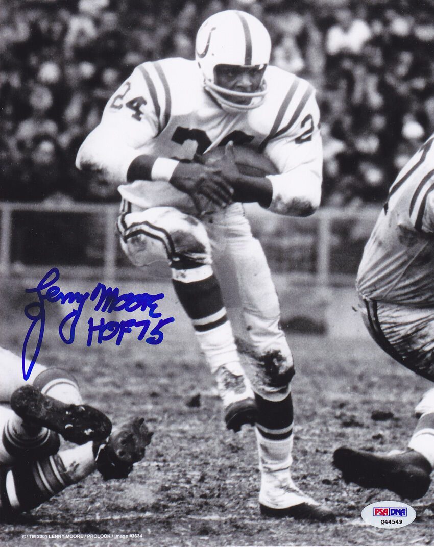 Lenny Moore SIGNED 8x10 Photo Poster painting + HOF 75 Baltimore Colts PSA/DNA AUTOGRAPHED