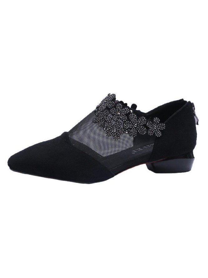 Elegant Rhinestone Mesh Stitching Pointed Toe Shoes CS28- Fabulory