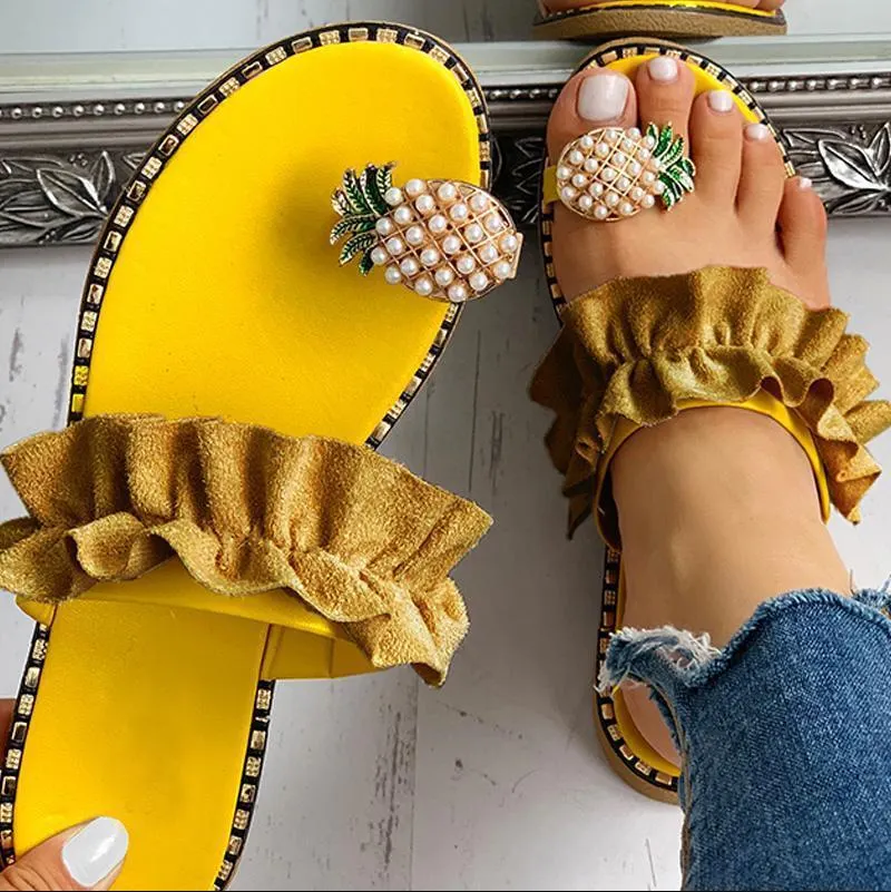 2021 Women Sandals Slippers Shoes Flat Flip Flops String Bead Summer Fashion Wedges Woman Slides Pineapple Lady Casual Mujer