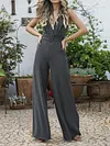 Plunging Empire Wide Leg Jumpsuits