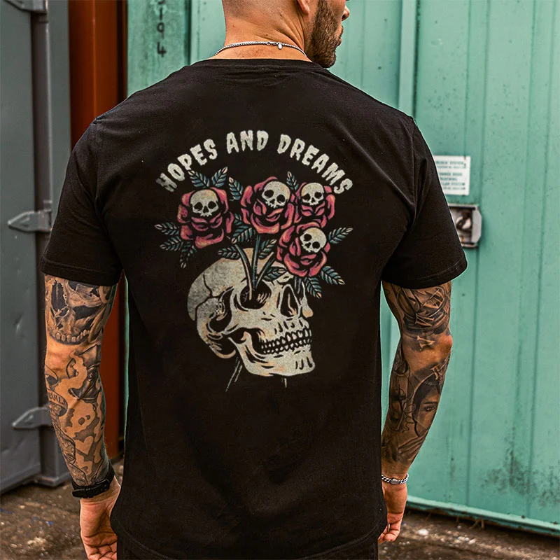 HOPES AND DREAMS Skull Flower Graphic Black Print T-shirt