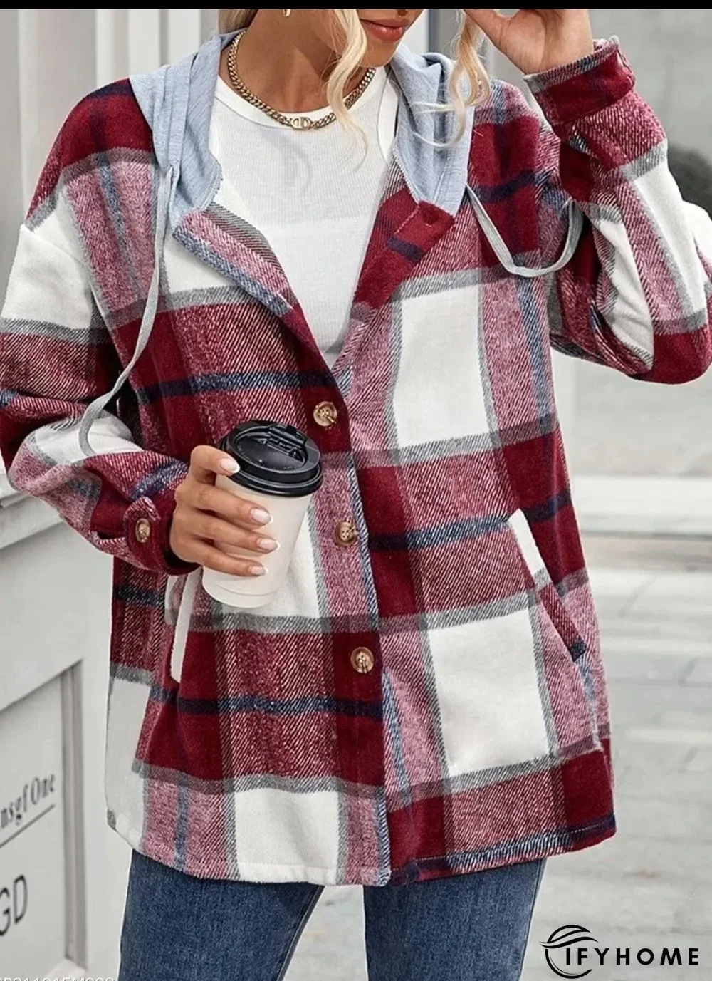 Fashion Woolen Plaid Buttoned Long-Sleeved Casual Jacket | IFYHOME