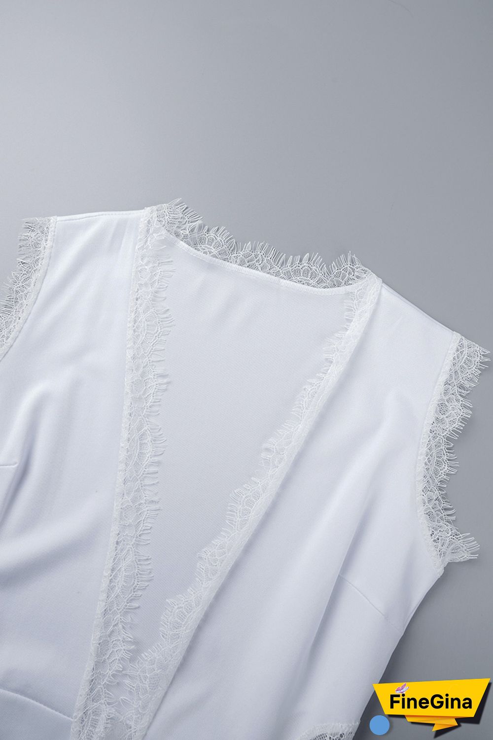 White Sexy Casual Solid Lace Patchwork V Neck Regular Jumpsuits