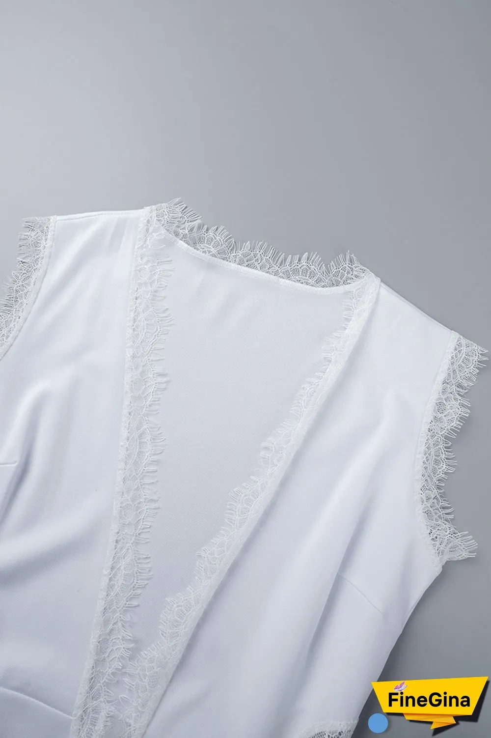 White Sexy Casual Solid Lace Patchwork V Neck Regular Jumpsuits