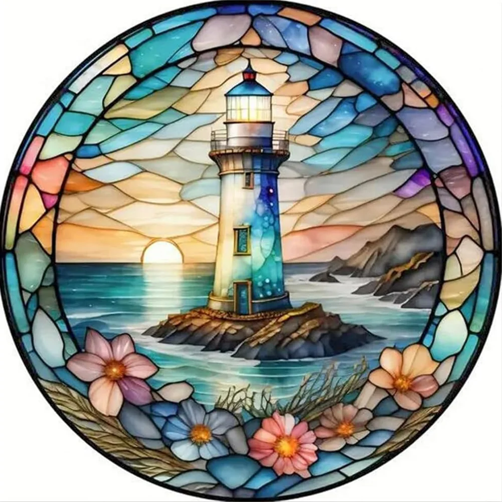 Diamond Painting - Full Round Drill - Stained Glass Lighthouse(Canvas|30*30cm)