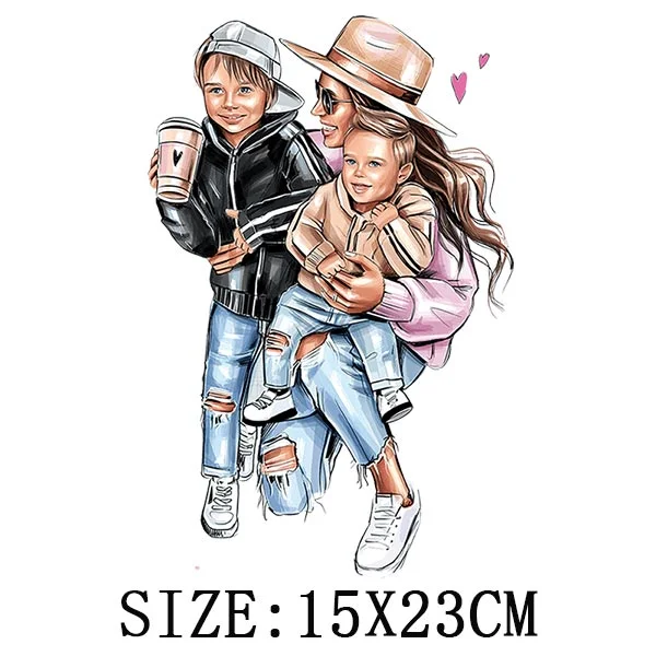 Mom&Baby Thermal Sticker On T-shirt DIY Washable Iron On Transfer For Clothing Loveful Design On Parent-children Clothes Patches