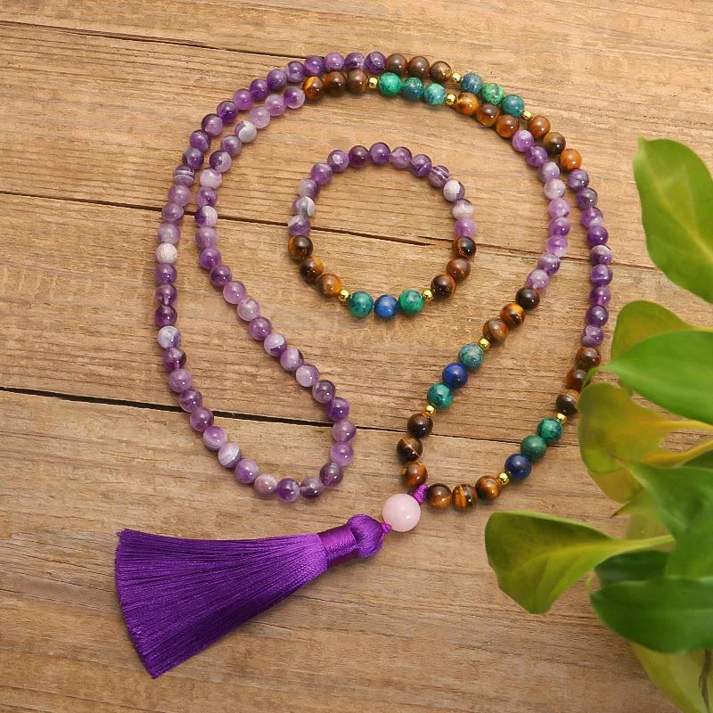 Tibetan Amethyst Purify Bracelet Mala Set