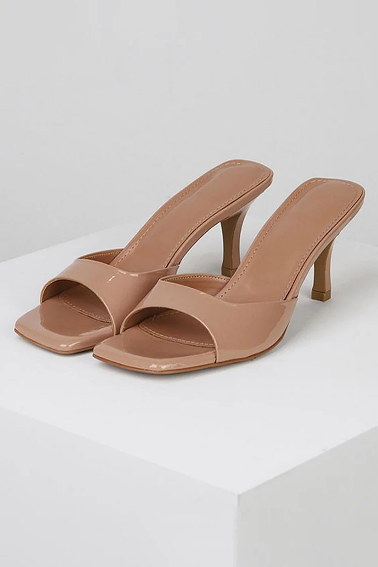 Elegant Plain Square Toe Slip On Stiletto Heels-Nude