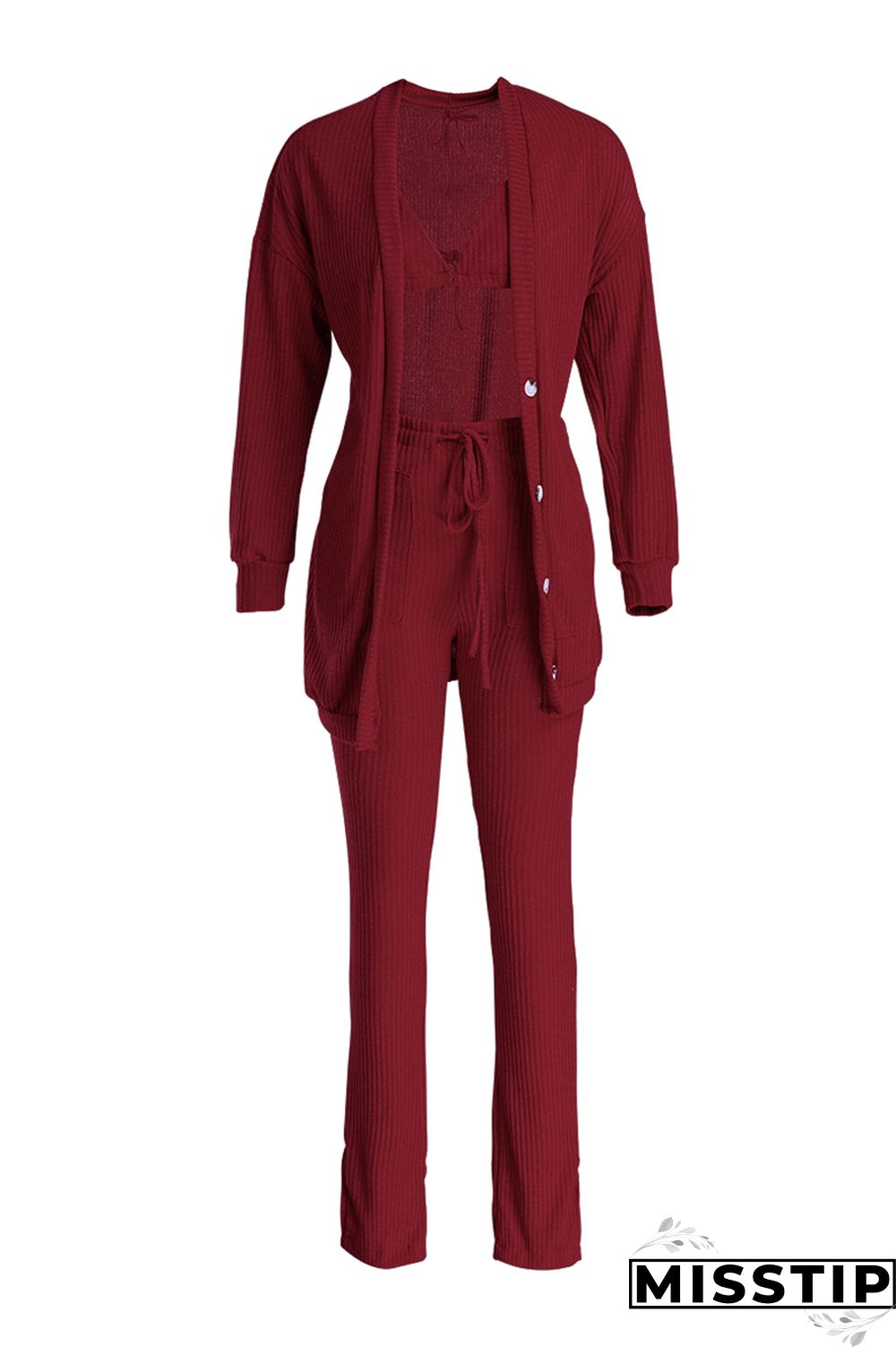 Blue Fashion Casual Solid Cardigan Vests Pants Long Sleeve Three-piece Set