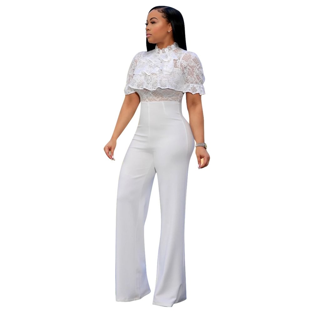 Fashion Casual Lace Sexy Waist Solid Color Jumpsuit Bottoms
