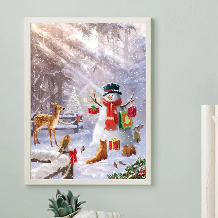 Full Round Diamond Painting - Christmas Snowman And Animals 30*40CM