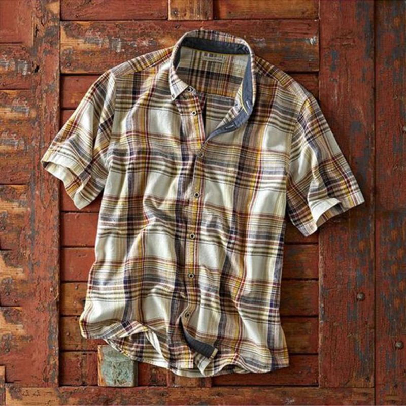 Men's multicolor thread pattern cotton linen shirt