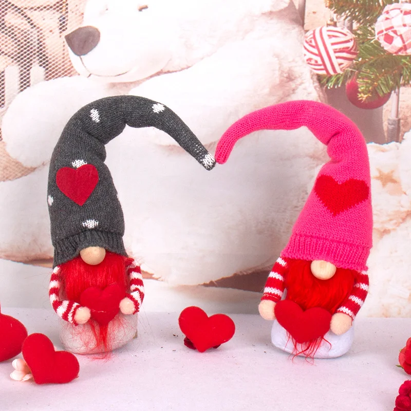 Grey And Pink Gnomes Holding A Love Heart Valentine's Day Decoration