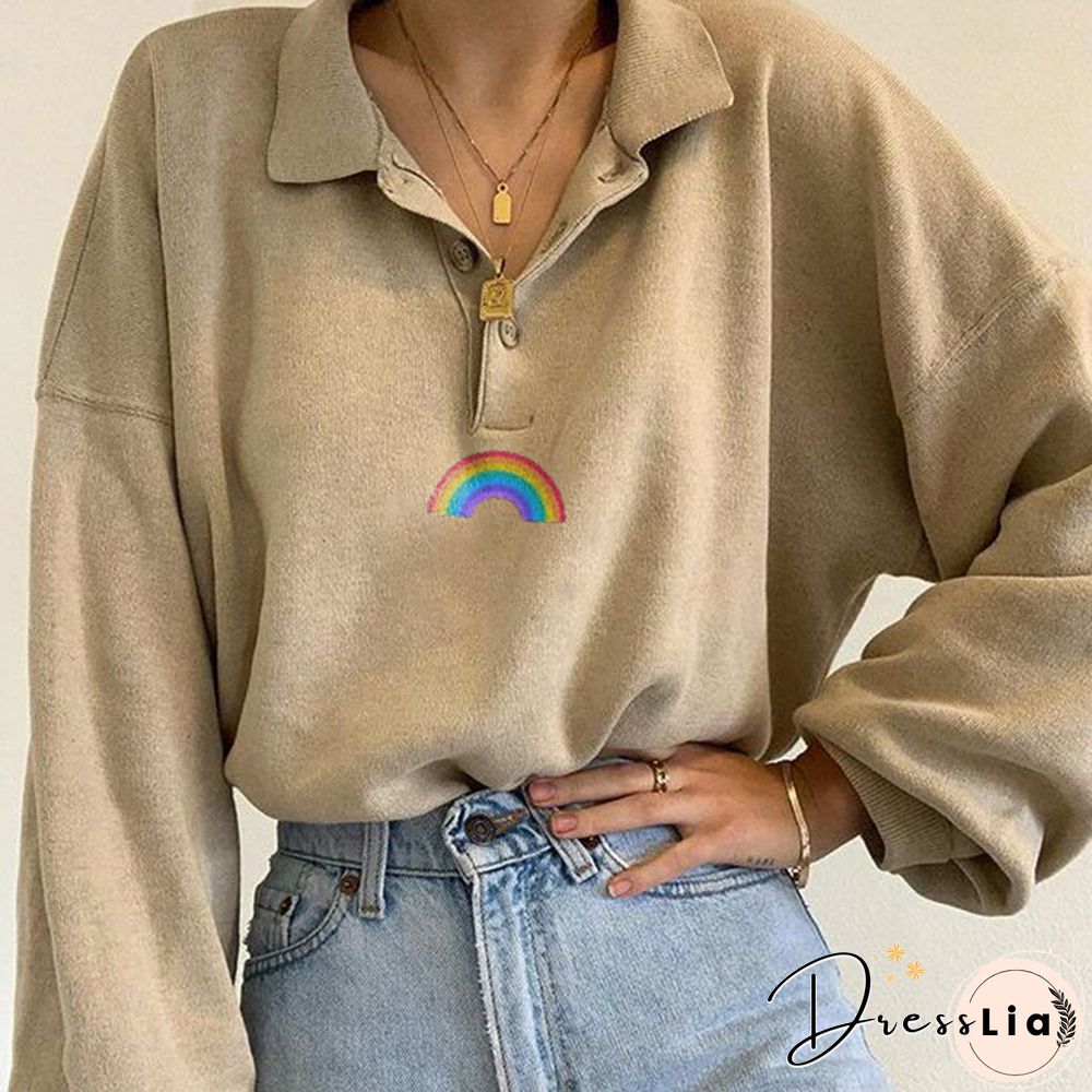 Ladies Casual Long-Sleeved Rainbow Printed Sweater